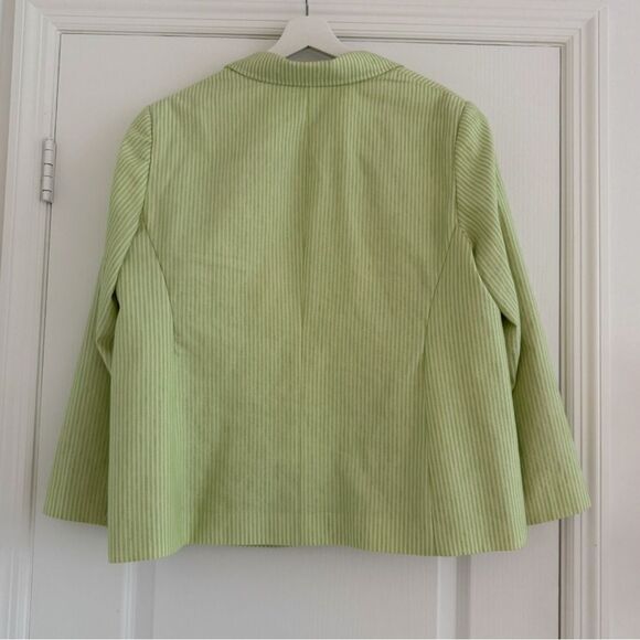Lafayette 148 lime green cotton / linen seersucker  stripe Ruched blazer size 22 - Picture 2 of 2